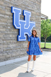 SEQUINS TIERED T-SHIRT DRESS IN ROYAL