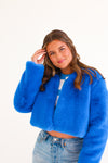 FAUX FUR CROPPED JACKET IN ROYAL