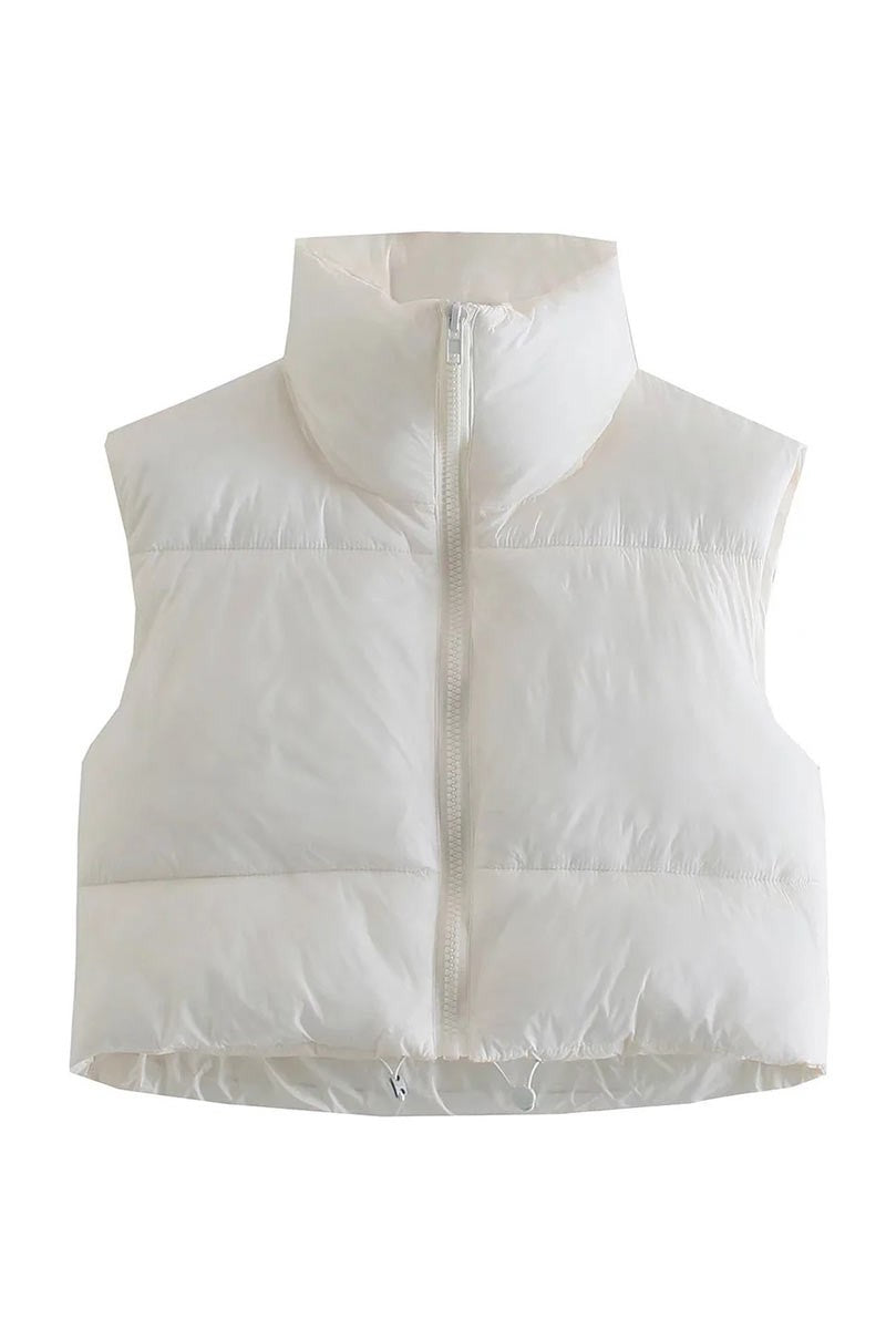 CROPPED PUFFER VEST IN WHITE