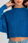 COBALT CROPPED CABLEKNIT SWEATER