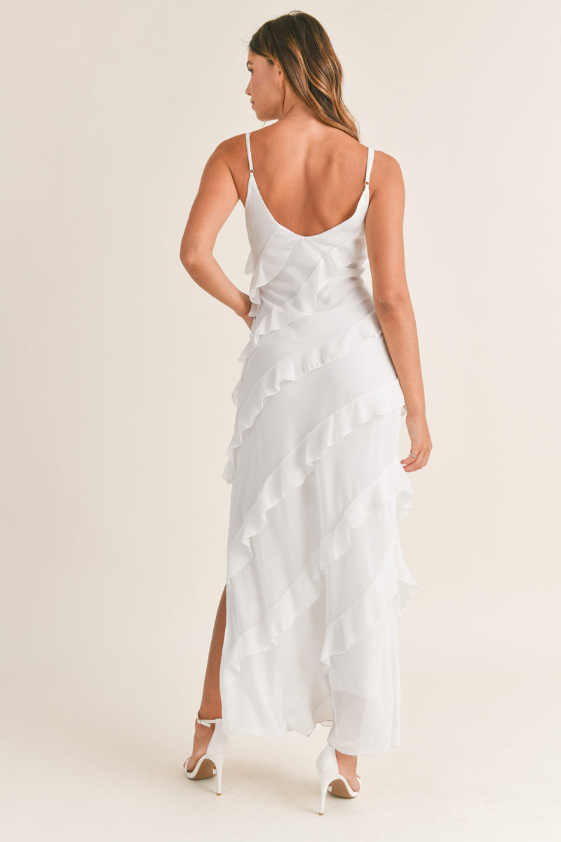 TIERED RUFFLED MAXI IN OFF WHITE