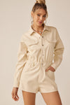 IVORY LONG SLEEVE LEATHER ROMPER