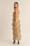 TIERED RUFFLE MAXI DRESS IN GOLD