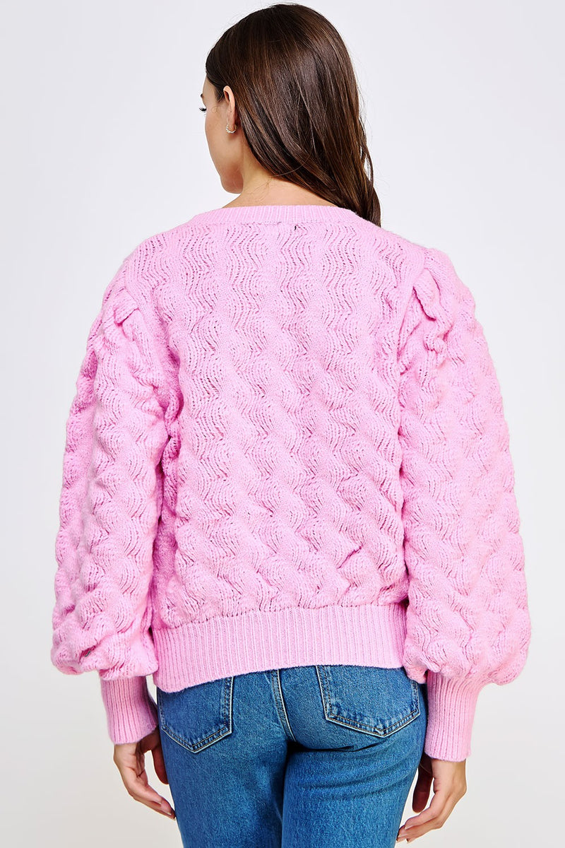 TEXTURED WAVE SWEATER IN PINK