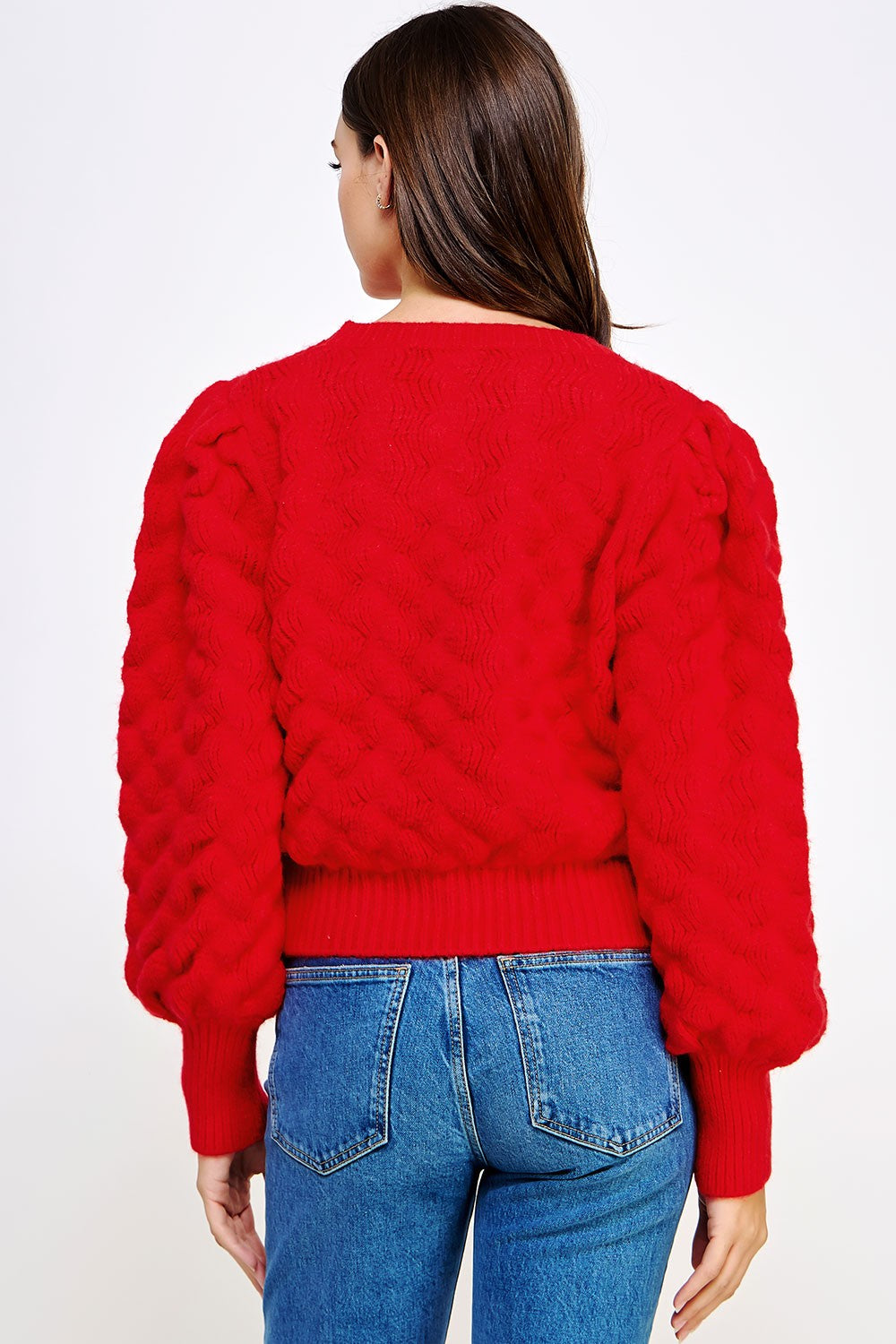 TEXTURED WAVE SWEATER IN RED