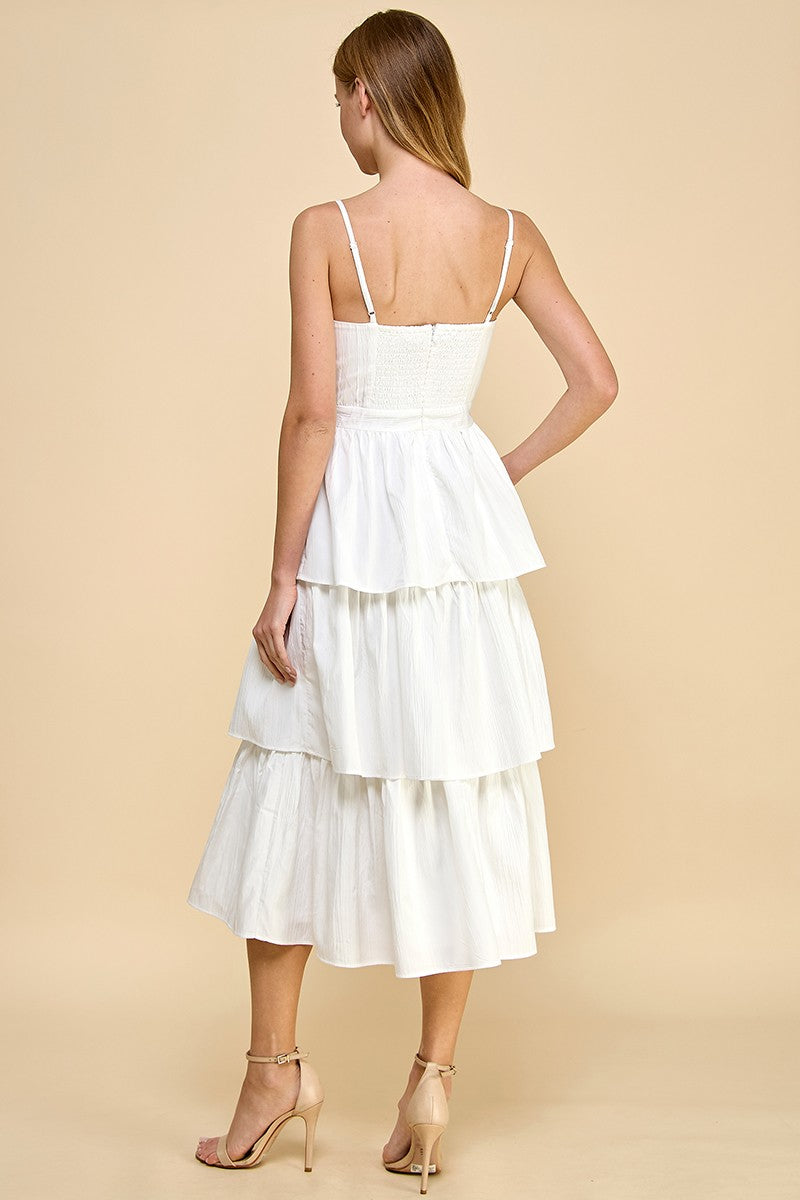 TIERED RUFFLE MAXI DRESS IN WHITE