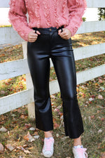 FAUX LEATHER CROPPED FLARE PANT