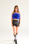 FANCY STRAPLESS FEATHER CROP TOP IN ROYAL BLUE | BUDDY LOVE