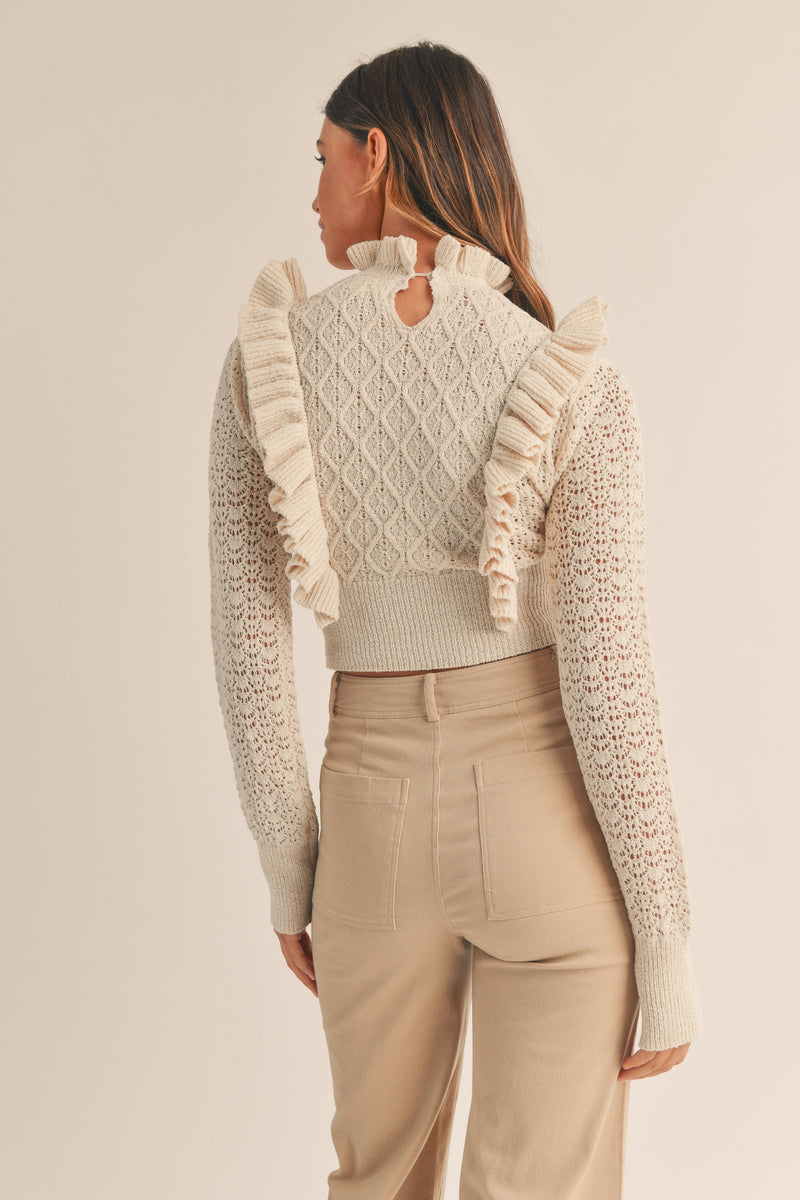 RUFFLE DETAILED BEADED KNIT TOP