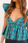 SEQUIN PLAID BABYDOLL TOP IN GREEN