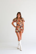 FALL FLORAL PUFF SLEEVE ROMPER