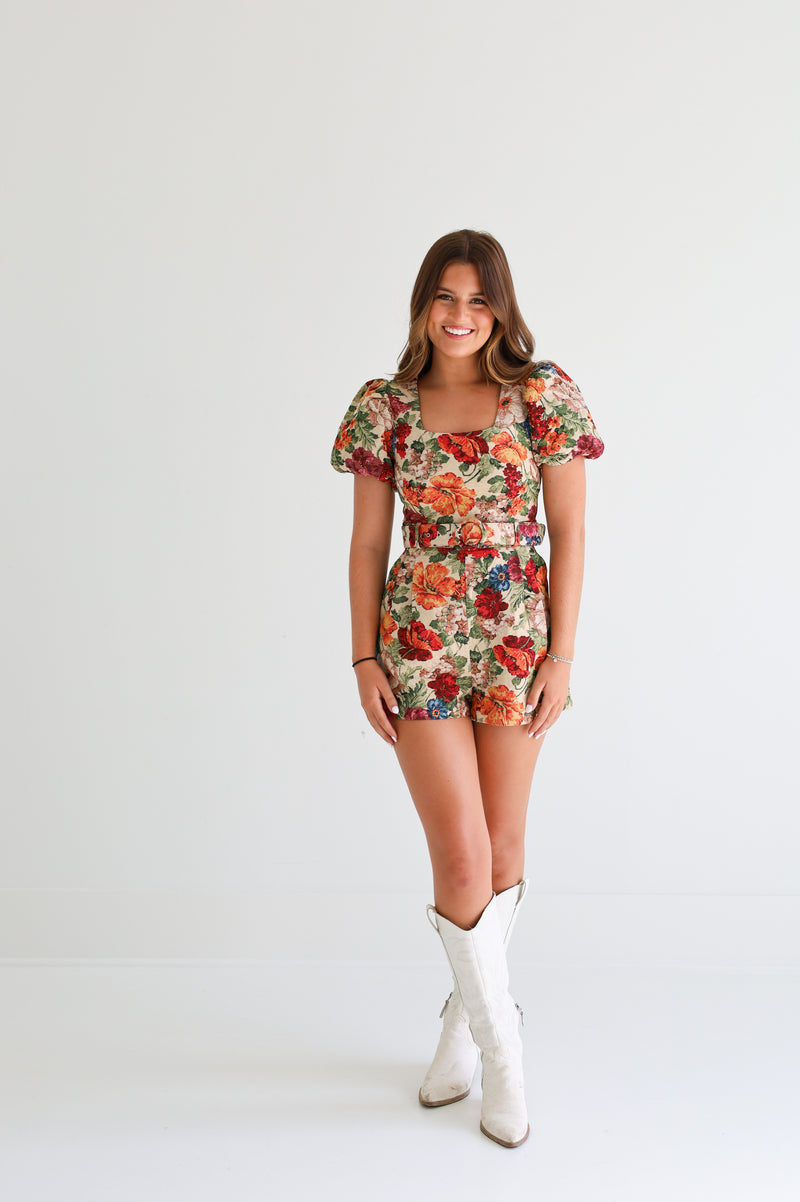 FALL FLORAL PUFF SLEEVE ROMPER