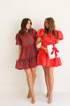 SATIN PUFF SLEEVE DRESS IN CANDY RED
