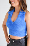 FUZZY COLLARED TANK IN BLUE