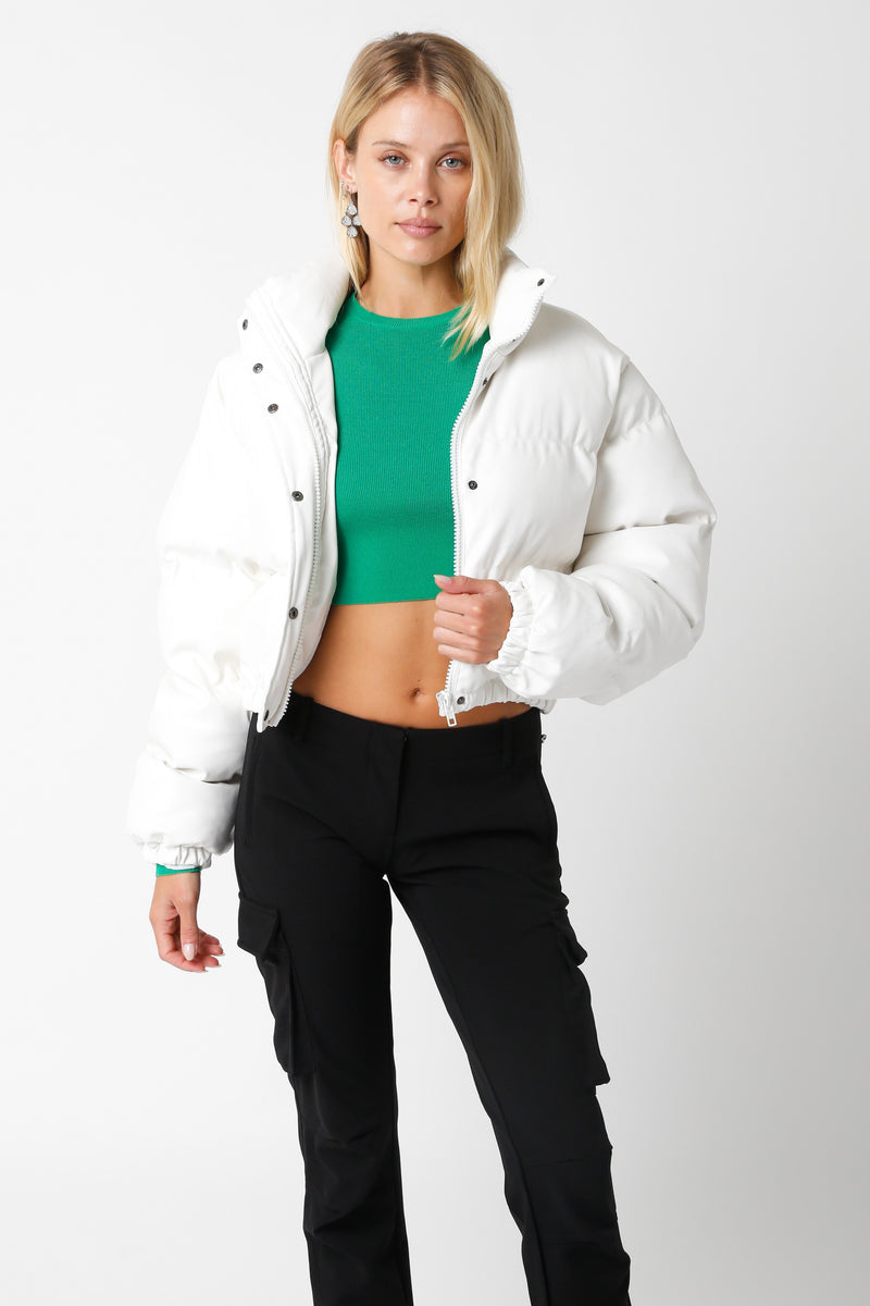 LEATHER PUFFER COAT IN WHITE