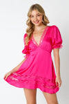 SATIN LACE DRESS IN PINK