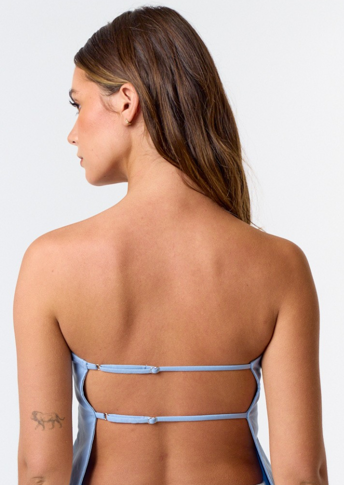 BABY BLUE OPEN BACK STRAPLESS TOP