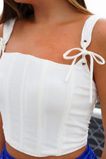 TIE DETAIL CORSET TOP IN WHITE