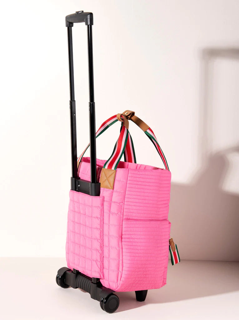 QUILTED ROLLER TOTE IN PINK