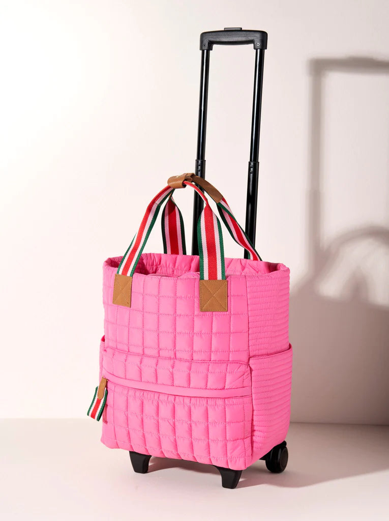QUILTED ROLLER TOTE IN PINK