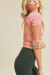 OPEN BACK RIBBED BABY TEE IN PINK