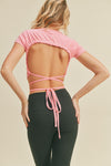 OPEN BACK RIBBED BABY TEE IN PINK