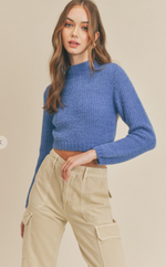 SHOULDER PAD FUZZY SWEATER IN BLUE