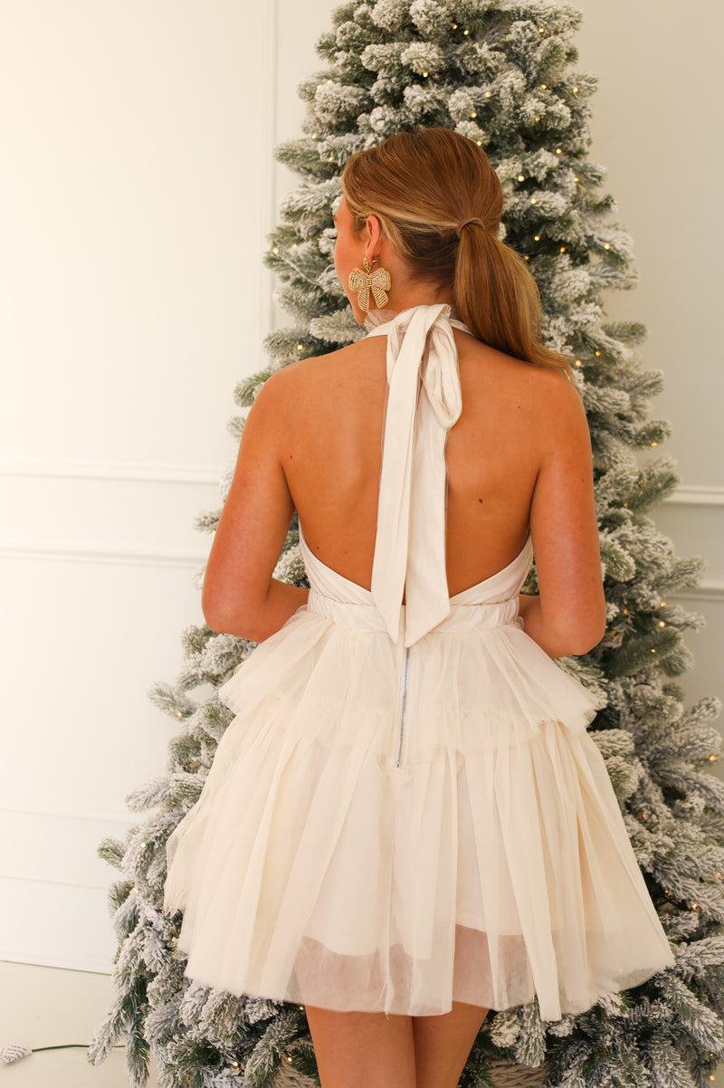 BACKLESS TULLE DRESS IN CREAM