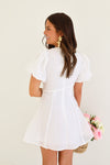WHITE PUFF SLEEVE DRESS WITH CUTOUT