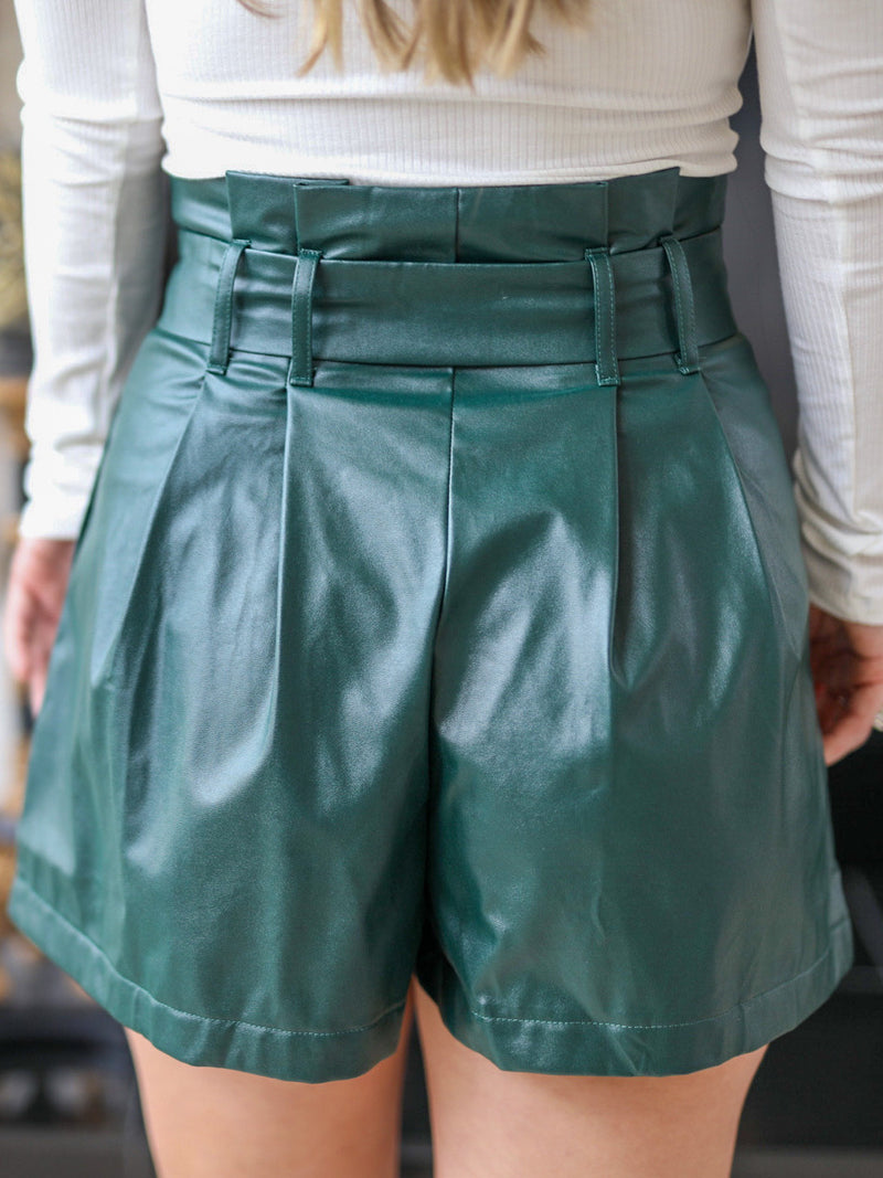 HUNTER GREEN FAUX LEATHER SHORTS