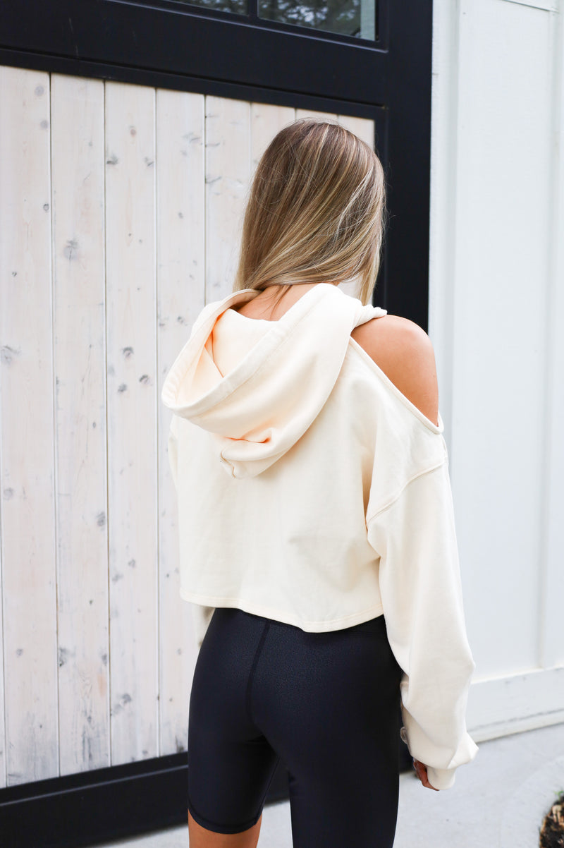 HAILEY CUT OUT HOODIE IN IVORY