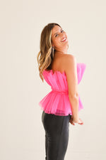 ORGANZA TULLE MESH TOP IN HOT PINK