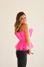 ORGANZA TULLE MESH TOP IN HOT PINK